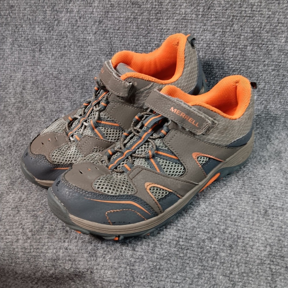 Merrell Kids Hiking Shoes Gray Orange Hook and Loop Size 6.5 Youth